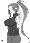  absurdres bare_shoulders breasts covered_nipples fate/stay_night fate_(series) glasses greyscale highres large_breasts long_hair monochrome ponytail ribbed_sweater rider sleeveless sleeveless_turtleneck solo sweater turtleneck zanku 