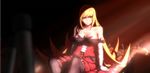  bad_id bad_pixiv_id bare_shoulders black_legwear blonde_hair blurry breasts cleavage dress elbow_gloves gloves highres kiss-shot_acerola-orion_heart-under-blade kizumonogatari large_breasts lips long_hair monogatari_(series) onsen_nakaya pantyhose sitting smile solo sunlight very_long_hair white_gloves yellow_eyes 