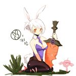  animal_ears arseyou bad_id bad_pixiv_id battle_bunny_riven breasts broken broken_sword broken_weapon bunny_ears bunnysuit carrot cleavage folded_ponytail large_breasts league_of_legends necktie pantyhose riven_(league_of_legends) short_hair silver_hair sword weapon yellow_eyes 