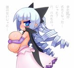  arekishi breast_hold breasts covering covering_breasts gloves holding_breasts huge_breasts original pointy_ears translation_request uni_(arekishi) white_hair 