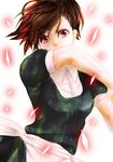  alternate_costume bad_id bad_pixiv_id brown_hair female_protagonist_(persona_3) maid okitdo persona persona_3 persona_3_portable red_eyes simple_background solo 