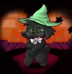  2018 anthro balls black_fur blush bow_tie caprine deltarune digital_media_(artwork) embarrassed eyewear fur glasses goat hat lkiws male mammal penis ralsei ribbons slightly_chubby small_penis solo video_games young 