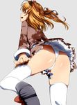  ass brown_eyes brown_hair hair_ribbon highres open_mouth original panties ribbon shirt skirt smile solo thighhighs twintails umakatsuhai underwear upskirt white_legwear white_panties 