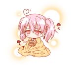  ahoge blanket heart inu_x_boku_ss leaf lowres neko_yume pink_hair red_eyes roromiya_karuta tanuki twintails watanuki_banri 