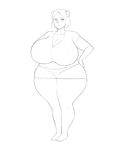  big_breasts black_and_white breasts chubby cleavage clothed clothing fatfoxlower female hair looking_at_viewer mammal monochrome obese overweight plain_background skimpy solo thighs ursine white_background wide_hips 