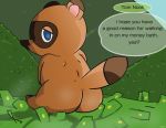  animal_crossing big_butt butt canine dialogue hi_res looking_at_viewer male mammal money nintendo nude pawn tanuki tom_nook_(animal_crossing) video_games 