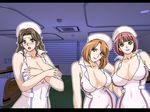  3girls aizawa_mifuyu breasts cleavage embarrassed gaden green_eyes large_breasts multiple_girls nurse purple_eyes smile 