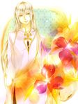  chinese_clothes flower fruits_basket light_smile long_hair looking_away male_focus minato_iro silver_hair solo souma_ayame yellow_eyes 