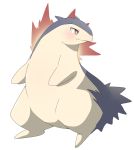  2018 absurd_res blush digital_media_(artwork) feral fire fluffy fluffy_tail fur hi_res male nintendo pok&eacute;mon pok&eacute;mon_(species) simple_background slightly_chubby solo standing typhlosion video_games めりめれ 