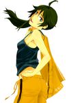  ahoge araragi_karen bare_shoulders black_eyes black_hair camisole gym_shorts jacket jacket_removed long_hair monogatari_(series) nisemonogatari open_mouth riozer45 shorts side_ponytail solo track_jacket white_background 