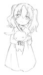  bunny greyscale holding inu_x_boku_ss looking_at_viewer monochrome roromiya_karuta simple_background sketch solo stuffed_animal stuffed_toy tsu twintails white_background 