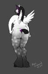  black_hair butt chubby equine eyewear female from_behind glasses green_eyes hair horn horse long_hair mammal nude overweight pegasus revadiehard wings 