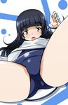  :o black_hair blush from_below long_hair open_mouth school_swimsuit school_uniform solo strike_witches swimsuit swimsuit_under_clothes tokiani world_witches_series yamakawa_michiko yellow_eyes 