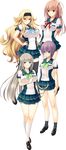  4girls blonde_hair breasts highres large_breasts lilith-soft multiple_girls puella_maga_lucifer_ouka school_uniform simple_background 