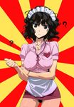  amagami bad_id bad_pixiv_id black_hair bras_d'honneur jaga_note looking_at_viewer macedonian_flag mageres messy_hair no_bra no_panties pubic_hair solo sunburst tanamachi_kaoru waitress 