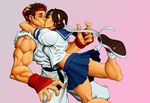  capcom enygmatycninja kasugano_sakura kiss ryu_(street_fighter) ryuu_(street_fighter) skirt street_fighter 
