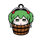  :&lt; bucket green_eyes green_hair hair_bobbles hair_ornament in_bucket in_container kisume open_mouth short_hair solo touhou twintails white_background wooden_bucket yagi_(sinnsyou) 