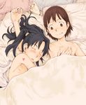  alternate_hair_color amasawa_yuuko bad_id bad_pixiv_id bare_shoulders bed black_hair blanket blush brown_hair closed_eyes couple dennou_coil heart lying multiple_girls naked_sheet okonogi_yuuko on_side open_mouth sleeping tamaoki_benkyou under_covers yuri 