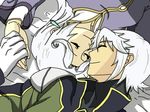  1boy 1girl breasts coat dios_(tales) earrings eyes_closed gloves jewelry long_hair meltia_(tales) short_hair smile tales_of_(series) tales_of_phantasia:_narikiri_dungeon_x white_hair 