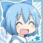  ^_^ bad_id bad_pixiv_id blue_hair blush_stickers bow cirno closed_eyes daitirumoesu face hair_bow looking_at_viewer nichijou open_mouth parody smile solo star style_parody touhou upper_body 