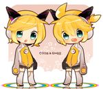  1girl animal_ears aqua_eyes blonde_hair brother_and_sister chibi fake_animal_ears headphones kagamine_len kagamine_rin mami_(sweetcandy) odds_&amp;_ends_(vocaloid) open_mouth short_hair siblings twins vocaloid 
