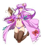  bad_id bad_pixiv_id book bow bra brown_legwear crescent crescent_hair_ornament hair_bow hair_ornament long_hair long_sleeves panties patchouli_knowledge purple_eyes purple_hair solo thighhighs touhou underwear wadani_hitonori 