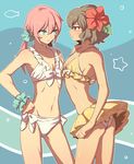  bad_id bad_pixiv_id bikini brown_hair crossdressing flower hair_flower hair_ornament hibiscus inazuma_eleven_(series) inazuma_eleven_go kirino_ranmaru kudou_akira male_focus multiple_boys nail_polish navel otoko_no_ko pink_hair shindou_takuto short_hair skirt swimsuit twintails 