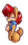  blue_eyes breasts chipmunk cute female hair kayla-na looking_at_viewer mammal nipples red_hair rodent sally_acorn sega side_boob smile sonic_(series) 