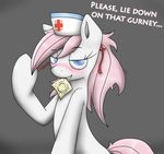  absurd_res blue_eyes blush condom condom_in_mouth efrejok english_text equine female feral friendship_is_magic hair hat hi_res horse inviting long_hair looking_at_viewer mammal my_little_pony nurse nurse_redheart_(mlp) pink_hair pony seductive solo text 