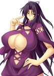  1girl amano_mokuzu breasts curvy female hair_ornament huge_breasts kazehana long_hair purple_eyes purple_hair sekirei simple_background solo standing umino_mokuzu_(a4_size) white_background 