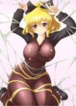  arms_up bad_id bad_pixiv_id banned_artist blonde_hair blush bow breasts collarbone hair_bow kurodani_yamame large_breasts looking_at_viewer red_eyes shin'en_(gyokuro_company) silk solo spider_web touhou 