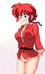  1girl blush braid breasts chinese_clothes cleavage genderswap large_breasts no_panties pigtail ranma-chan ranma_1/2 red_hair saotome_ranma single_braid smile solo tangzhuang uncensored 