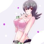  bare_shoulders black_hair blush bracelet breasts covered_nipples flipped_hair jewelry large_breasts natsume_(pokemon) pokemon pokemon_(game) pokemon_hgss red_eyes smile solo terui 