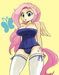  1girl animal_ears anthro anthrofied big_breasts blue_eyes breasts butterfly cleavage clothed clothing cutie_mark equine female fluttershy fluttershy_(mlp) friendship_is_magic human humanized large_breasts legwear mammal mound_of_venus my_little_pony my_little_pony_friendship_is_magic one-piece_swimsuit pegasus personification pink_hair plain_background ribbons shepherd0821 simple_background solo standing stockings swimsuit tail tattoo thighhighs thighs white_legwear white_thighhighs white_wings wings 