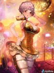  breasts cellphone cleavage dress earrings furyou_michi_~gang_road~ jewelry large_breasts lips nal_(nal's_pudding) phone red_eyes short_dress short_hair solo_focus 