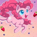  blue_eyes cutie_mark equine female feral friendship_is_magic fruit fur hair horse jack-a-lynn mammal my_little_pony open_mouth pink_fur pink_hair pinkie_pie_(mlp) plain_background pony solo strawberry 
