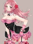  bare_shoulders breasts charlotte_(pandora_hearts) cleavage collar flower garter_straps gloves hair_flower hair_ornament kiniro_yasha large_breasts long_hair pandora_hearts pink_eyes pink_hair solo thighhighs 