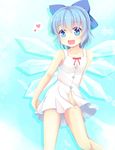  :d alternate_costume blue_eyes blue_hair bottomless cirno collarbone heart highres ice ice_wings niiya no_panties open_mouth short_hair smile solo touhou wings 
