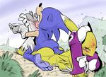  4_toes anthro blush canine digimon duo embarrassed eyes_closed female foot_fetish fox hedgehog hindpaw kneeling licking licking_foot lying mammal nude on_front pawfeather paws plantigrade renamon sega soles sonic_(series) sonic_the_hedgehog sweat toes tongue tongue_out 