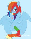  anthro anthrofied blush breasts english_text equine female friendship_is_magic hair looking_at_viewer mammal multi-colored_hair my_little_pony nipples pegasus plain_background rainbow_dash rainbow_dash_(mlp) rainbow_hair rainbowclops scarf solo text wings 