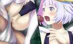  ass blue_hair blush censored fairy_tale fellatio kawano_masatoshi open_mouth oral penis personification purple_eyes pussy pussy_juice sex swimsuit tears the_ugly_duckling thighhighs vaginal wings 