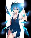  antenna_hair blue_eyes blue_hair bow cirno detached_wings hair_bow highres ice ice_wings ogami_ren short_hair short_sleeves smile solo touhou wings 