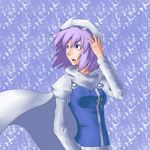  bad_id bad_pixiv_id blue_eyes cape futomashio hat highres letty_whiterock long_sleeves open_mouth puffy_sleeves purple_hair short_hair solo touhou 