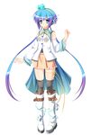  aoki_lapis blue_eyes blue_hair blush boots cloak detached_sleeves full_body hair_ornament headset long_hair looking_at_viewer multicolored_hair purple_hair ribbon sekine_irie simple_background skirt smile solo standing thighhighs tourmaline twintails vocaloid white_background 