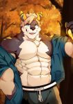  2018 abs anthro biceps clothed clothing digital_media_(artwork) forgetch fur male mammal muscular muscular_male open_shirt pecs shirt 