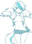  anthro anthrofied breasts clothed clothing equine female fingerless_gloves friendship_is_magic gloves mammal monochrome my_little_pony navel pegasus rainbow_dash_(mlp) shorts signature skimpy solo underwear voxix wings 