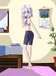  bad_id bad_pixiv_id barefoot bed bike_shorts blue_eyes blue_hair blush bow calendar_(object) cirno curtains daiyousei futomashio green_hair hair_bow hat highres indoors letty_whiterock looking_back no_eyes open_mouth pink_hair plant short_hair side_ponytail sleeveless solo standing touhou v window 