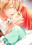  1girl blonde_hair blush glasses green_eyes icylove nanami_haruka red_hair shinomiya_natsuki short_hair uta_no_prince-sama 