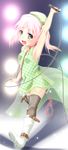  :d blush boots collar copyright_request dress green_eyes hat highres leash microphone open_mouth pink_hair sekine_irie smile solo thighhighs 
