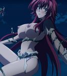  blue_eyes blush breasts female high_school_dxd highres large_breasts long_hair night red_hair rias_gremory solo torn_clothes 